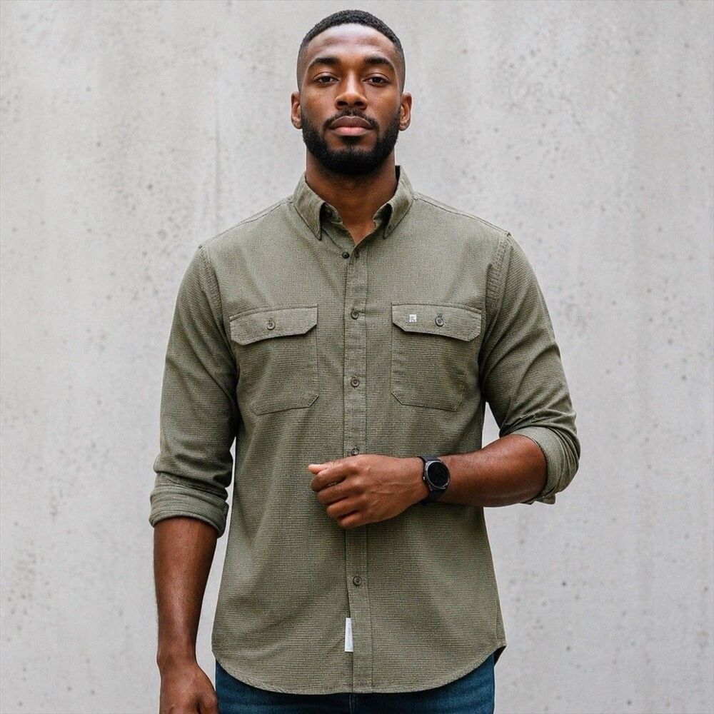 Vintage Erice Kenneth Gordon Textured Shirt Mens Large Olive Button Up